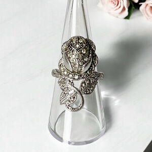 Old Vintage Clark & Coombs 40s 18HGE over Sterling Silver Rose Ring Size 8.